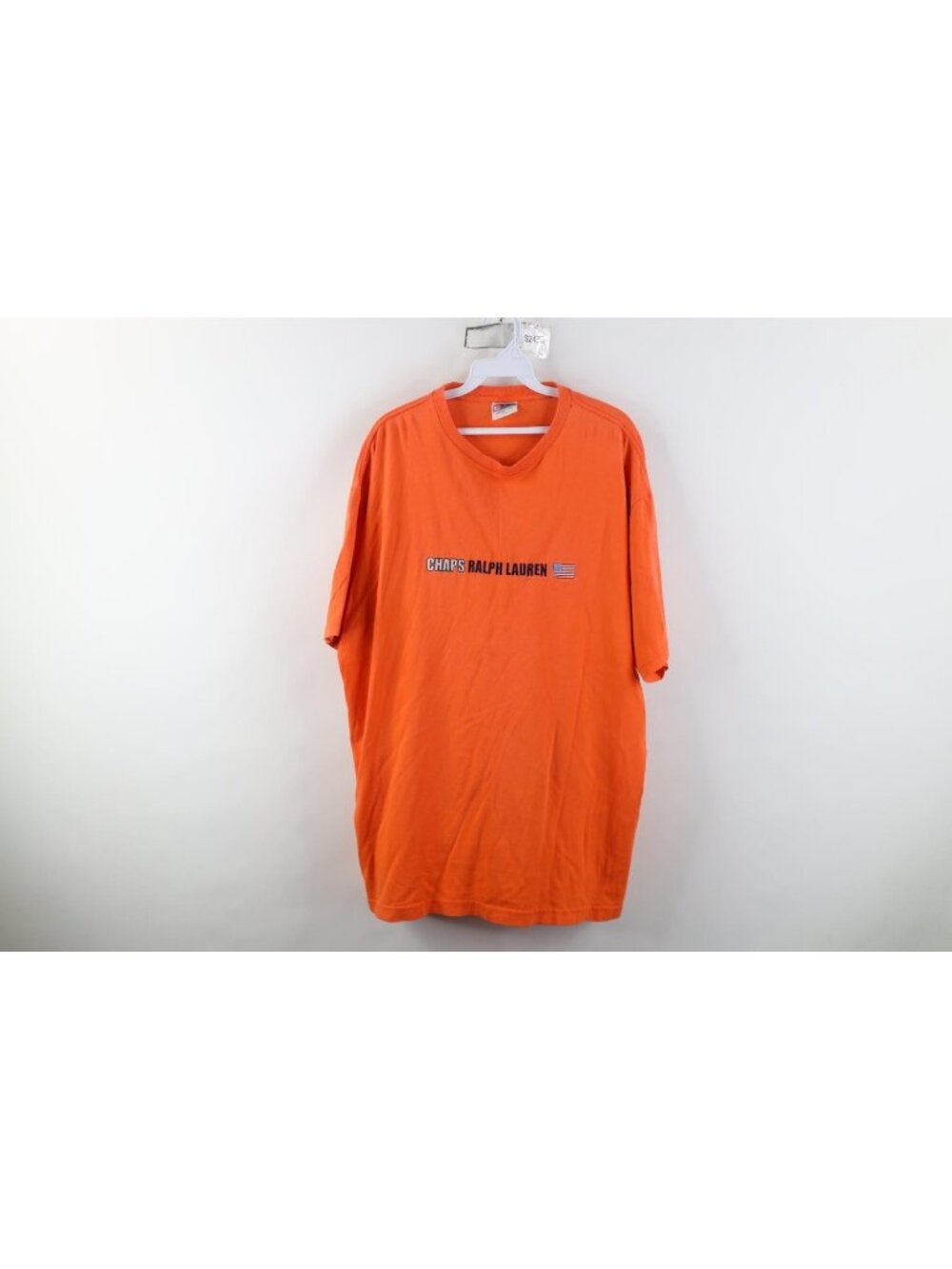 Vintage 90s Chaps Ralph Lauren Mens XL Distressed Spell Out Flag T-Shirt Orange